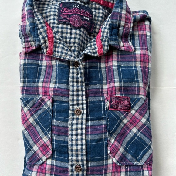 SUPERDRY Cotton Madras Button Front Long Sleeve Shirt - Picture 2 of 14